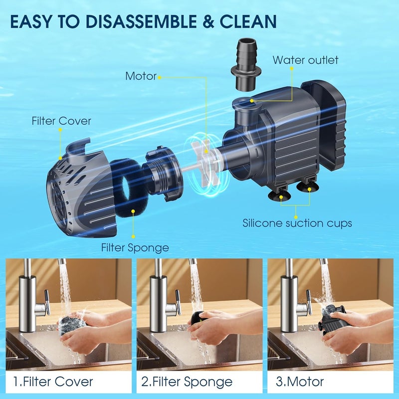 NFESOLAR Submersible Water Pump 200GPH, Ultra Quiet Submersible Pump with Dry Burning Protection 5.4ft High Lift for Fountains, Waterfall, Hydroponics, Aquariums KF203 - Image 5